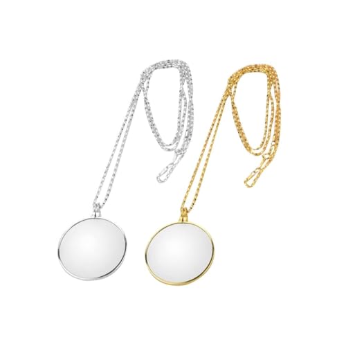 Gogogmee 2pcs Magnifier Necklace Portable Reading Magnifying Glass Pendants with Chain for Seniors for Reading Crafts and Exploration