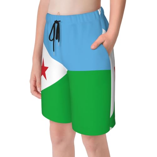 Flag of Djibouti Youth Beach Pants, Soft and Breathable, with Drawstring Waist, Suitable for Sports and Leisure.4