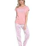 INSIGNIA Ladies Cotton Pyjamas Fun Sleeve Sets Dream Collection (UK, Numeric, 12, 14, Regular, Regular, Sweet Dreams -Blossom Star Print)