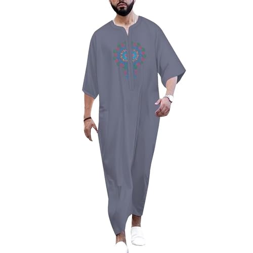 African Mens Long Robe Dress Embroidered Dashiki Outfits African Traditional Robe Clothing for Men Long Sleeve