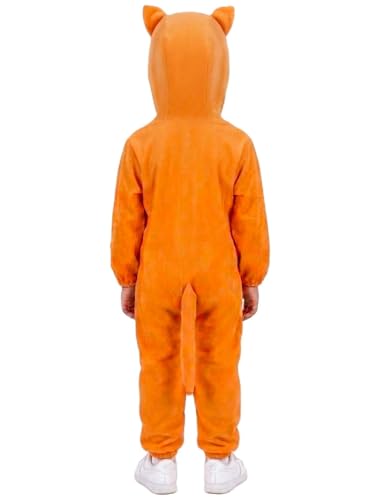 Image of BookMyCostume Orange Fox Animal Jumpsuit for Kids - Full-Body Suit with Attached Hood for Boys & Girls - School Annual Day, Forest Theme Party & Drama Stage Play Outfit | 6-7 Years