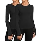 Rapbin Women's Gym Top Workout Running Yoga Sports Shirts Long Sleeve Athletic Exercise Quick Dry Breathable T-Shirt 2 Pack S