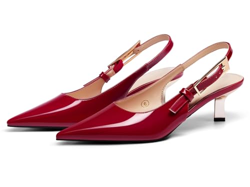 Image of Coutgo Womens Slingback Kitten Heels Closed Pointed Toe Pumps Buckle Strap Wedding Party Dress Shoes