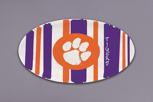 Clemson Tigers Oval Striped Platter - Official NCAA Clemson University 12.25 Inch Melamine Serving Tray, Durable Team Spirit Kitchen Accessories for Fans, Tailgates & Game Day - Magnolia Lane