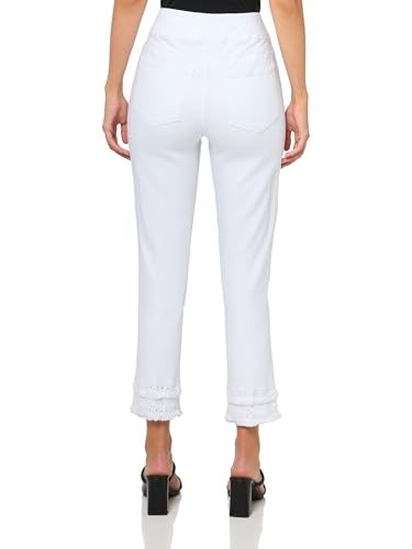 SLIM-SATION Women's Pull On Wide Band Eyelet and Fringe Trim Hem Jean Ankle Pant2