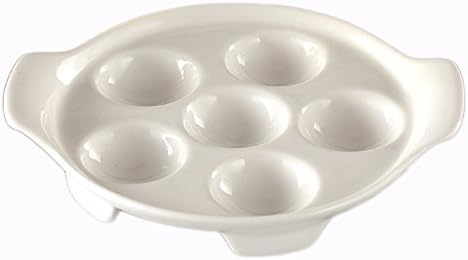 Ceramic 6-Cup Egg Holder Tray Crate for Refrigerator Storage, White Round