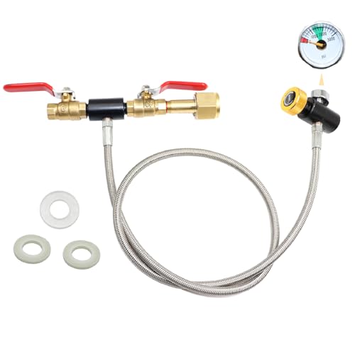 CGA320 CO2 Cylinder Refill Adapter Hose, CO2 Refill Station Connector Kit for Filling Blue Soda-maker Tank(CGA320 to TR21-4 Thread, Dual Valve with Gauge) (24 Inch) by MONKEMON - Used condition - US$31.40