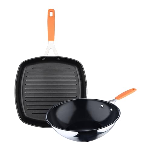 San Ignacio Juego de Sartén Asador 28x28cm + Wok Ø28cm en aluminio forjado para inducción COMPACT