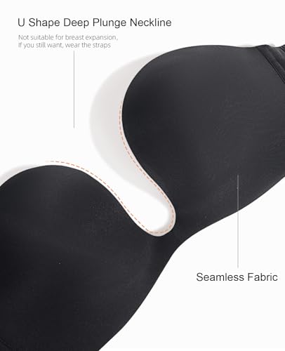 Image of Upushall Strapless Push Up Bras for Women Deep Plunge Non Slip Padded Convertible Underwire Bra Low Cut Sexy U Shaped