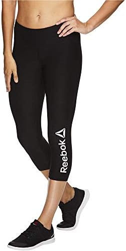 Reebok Womens Branded Capri Compression Athletic Pants, Black, Small