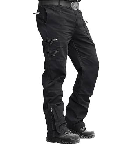 Image of MAGCOMSEN Mens Casual Cargo Trousers Military Army Tactical Pants Combat Cotton Work Trousers,Black,34