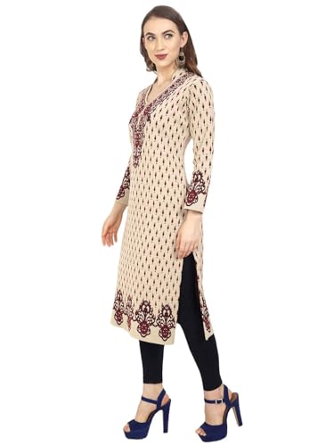 Image of Rosary Women's Winter Wear Jacquard Woolen Straight Kurti with 2 Side Pockets