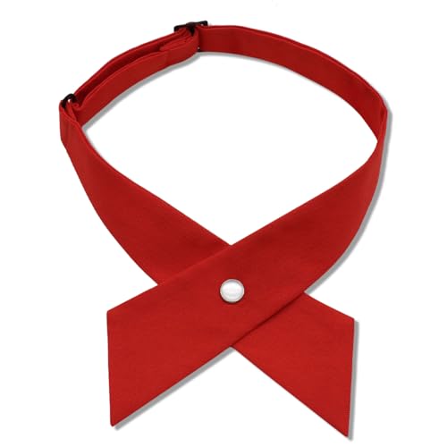 LJBFNN Bow Ties for Women Criss-Cross Tie Adjustable Pre Tied Bowtie Solid Color School Uniform Neck Tie for Girls Boys Teens (Red)