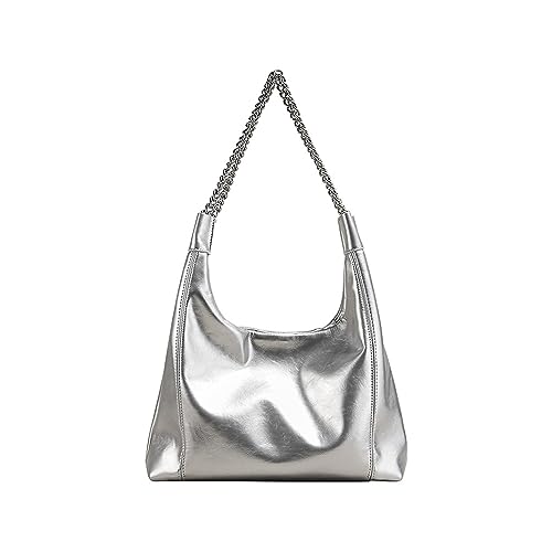 Bolso Tote Plateado de Cuero Sintético para Mujer