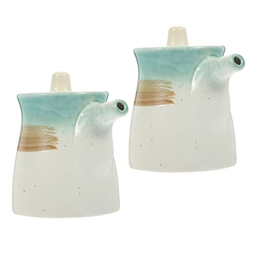 Mikinona 2Pcs Ceramic Condiment Dispenser Japanese Style Soy Sauce and Vinegar Holder and for Kitchen for Home Restaurant and Parties Ink Color