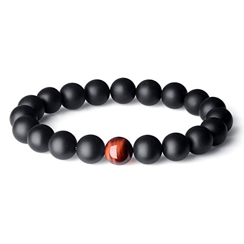 Bracciale Mala in pietre naturali Onice opaco Preghiera energia Perline Guarigione 10 mm, base metal, colore: Red Tiger eye, cod. A060-RT