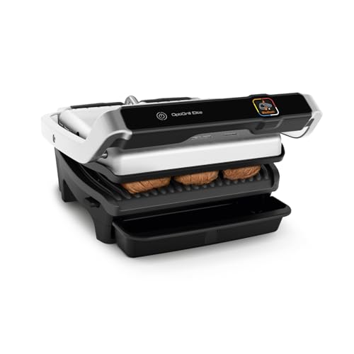 Tefal OptiGrill Elite Kontaktgrill, 12 automatische elektrische Grillprogramme, Digitales Display mit Garstufenanzeige, abnehmbare Platten, Elektrogrill, Edelstahl, GC750D16