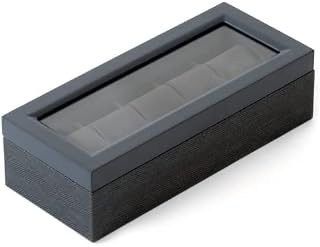CASE ELEGANCE Two-Toned Herringbone and Solid Wood Watch Box Organizer Case with Glass Display Top Parent