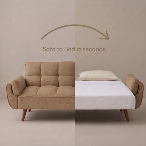 Image of Tarantino 3-Seater Convertible Sofa Cum Bed | Modern Tufted Upholstered Folding Sleeper Sofa for Living Room | High-Density Foam Comfort | Space Saving Couch Bed for Home (Light Brown)