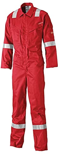 Dickies Pyrovatex Coverall Flame Retardant Overall 32'' LEG FR5402 Boiler Suit Reflective Tape Side Pockets RED TALL 32'' LEG (40T)