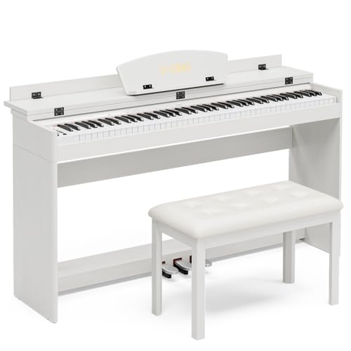 UMOMO U-720 88 Key Digital Piano Keyboard with Piano Bench, Full Size Electric Piano with Piano Stand, Headphone Jack, 3 Pedal, Electronic Piano for Beginner, Adults, White