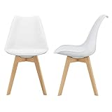 [en.casa] 2er-Set Design Esszimmerstühle 81 x 49cm Weiß PU-Kunstleder Polsterstuhl Stühle Wohnzimmerstuhl Küchenstuhl