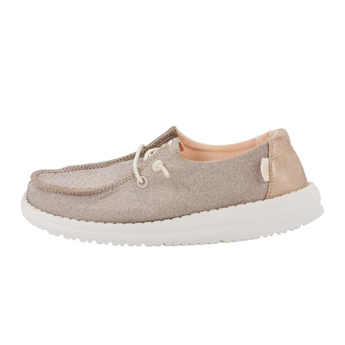 Image of HEYDUDE Girl's Youth Wendy Metallic Sparkle Slip On Loafer | Glitter Upper