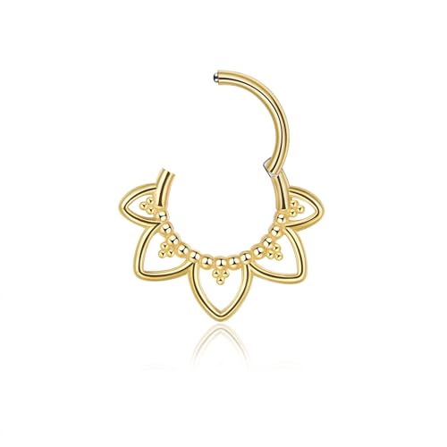 Lantine 16G 8mm Lotus Daith Piercing Jewellery Gold Lotus Flower Septum Piercing Hoop Stainless Steel Helix Conch Cartilage Earrings for Women Men