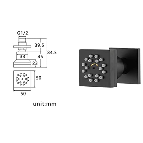 Shower Set Body Spray Jet, 2 Inch Black Shower Body Massage Jet, Brass Wall Mounted Adjustable Shower Side Jets with 2 Modes and 18Pcs Nozzles,6pcs miniatura 7