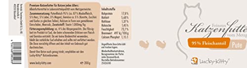Lucky-Kitty Katzenfutter Nass Pute, 95% Fleisch I Katzenfutter ohne Getreide & Zucker, Lebensmittelqualität I Nassfutter für Katzen, Keine Zusätze I Kittenfutter Made in Germany I 4x200g