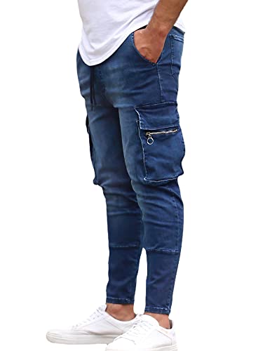 Mens Skinny Jeans Stretchy Slim Fit Denim Pants with Zip Pockets