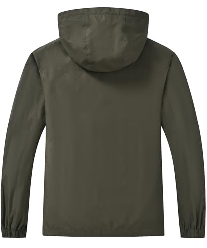 Huayuzh Regenjacke Herren Wasserdicht Leichte Regenmantel Camping Wandern Atmungsaktiv Packbare Softshelljacke mit Kapuze Armee Grün M