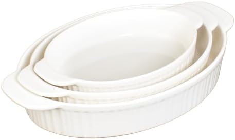 Glad Baking Dish Set, 3pc - Oval Stoneware Casserole Dishes for Oven and Microwave - Nesting Bakeware Set with Handles (11.5'', 10'', and 8.5''), Dishwasher Safe - Thumbnail 3