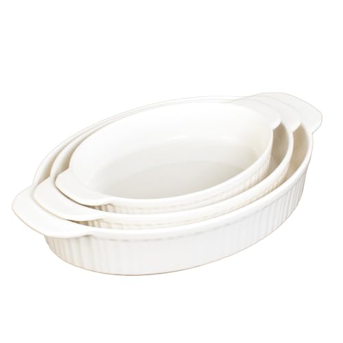 Glad Baking Dish Set, 3pc - Oval Stoneware Casserole Dishes for Oven and Microwave - Nesting Bakeware Set with Handles (11.5'', 10'', and 8.5''), Dishwasher Safe by Glad - Used condition - US$26.16