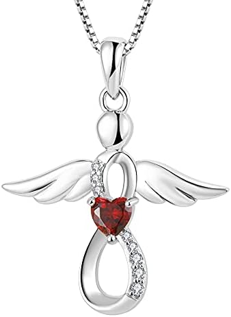 FJ Guardian Angel Necklace 925 Sterling Silver Infinity Pendant with Birthstone Cubic Zirconia Jewellery Gifts for Women Girls