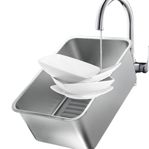 Stainless Steel Dish Basin, 18L Multipurpose Kitchen Sink Tub for Washing Dishes & Vegetables, Heavy-Duty Rust-Resistant Dishpan with Flat Base (15.74