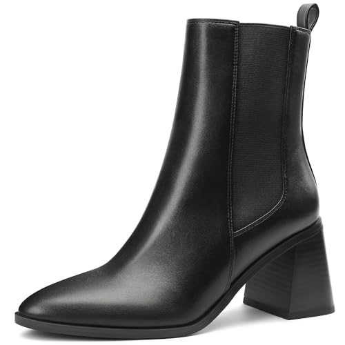 MIXIN Womens Chelsea Ankle Boots Fashion Tall Shaft Low Chunky Block Heel Pointed Toe Fall Winter Heeled Booties Shoes