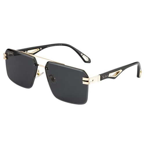 Image of Ted Smith and Stylish Pilot Sunglasses For Men Women | Half Rim & 100% UV Protection | Grey Lens & Metal Frame | Medium | (56-20-140)