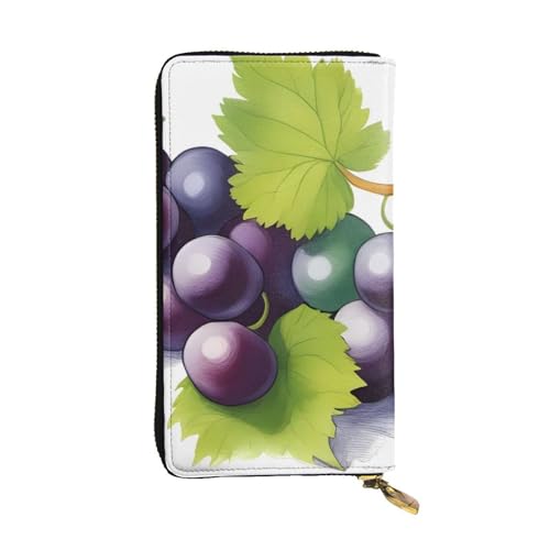 Portefeuille long en cuir de qualité supérieur noir à motif raisins pour femme