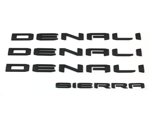 Image of 4PCS Matte Black Denali Sierra Emblems Letters Compatible with 2019-2024 Sierra 1500 2500hd 3500hd (Matte Black)