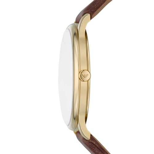 Image of Emporio Armani Leather Analog Beige Dial Men's Watch-Ar11610, Band Color-Brown