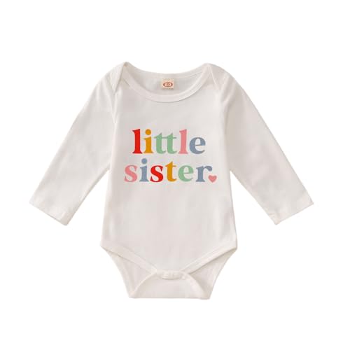 IZYJOY Little Sister Outfit Newborn Baby Girl Announcement Long Sleeve Onesie Bodysuit Infant Coming Home Romper Clothes
