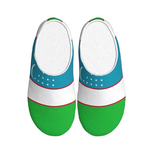 Cozy Flag of the Republic of Uzbekistan print Slippers Indoor and Outdoor Fuzzy House Shoes Anti-Skid Sole Gifts for Women Indoor Scuff
