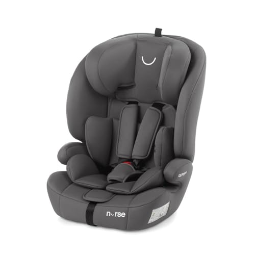 Nurse by Jané Grip, Silla de Coche iSize, 76 a 150 cm, 2 a 12 Años, Instalación con Cinturón, 9 Posiciones, Silla Coche Sin Isofix, Gris (Storm)