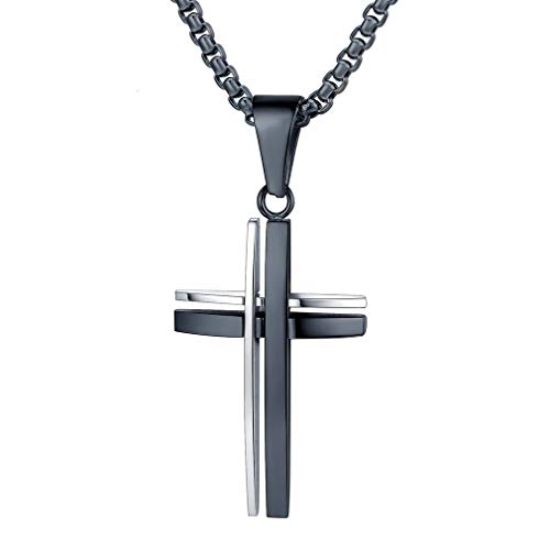 FaithHeart Colgante Cruz Negra Acero Inoxidable 316L Collar Crucifijo Hombre Católico Regalo Cristiano Amigo Familia Colgante Religioso