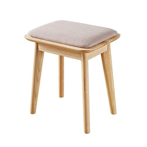 Taburete de madera nórdico con asiento acolchado en color beige para tocador y piano 3