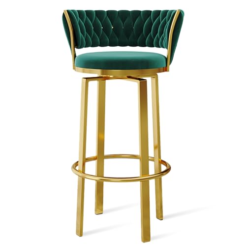 Taburetes de bar giratorios de terciopelo de 360°, parte trasera abierta con diseño tejido, reposapiés dorado, elegantes sillas de comedor para isla de cocina y pub