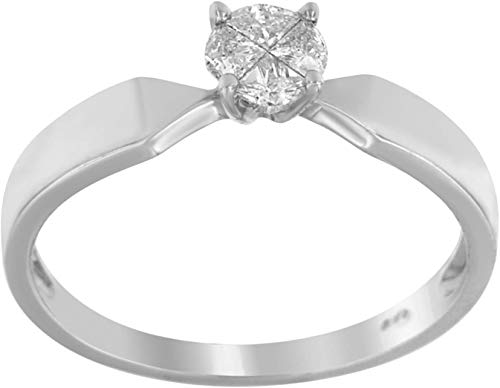 14K White or Yellow Gold 1/4 Cttw Wedge-Cut Diamond Solitaire Look Round Cluster Engagement Ring (H-I Color, SI1-SI2 Clarity)