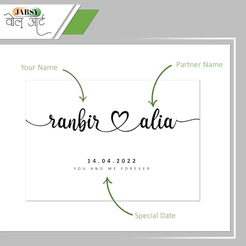 Image of JABSY Engineered Wood Personalised Couple Framed Print for Living Room Bedroom Office Gift for Engagement Wedding Birthday Anniversary Love Speical Gift (Cursive Name), 30.5 cm