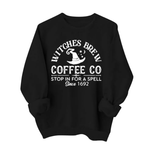 Halloween Sweatshirts for Women Witch Brew Coffee Loose Crewneck Shirts - image 5